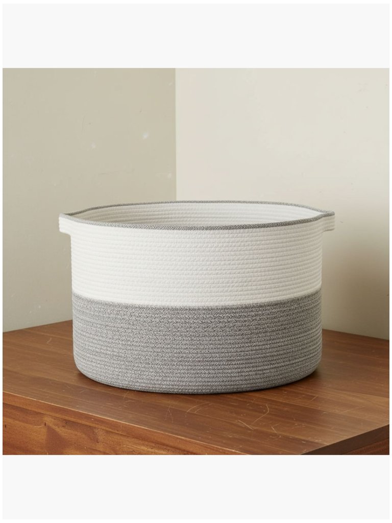 Large Cotton Rope Storage Basket With Handles, Foldable Laundry Organizer